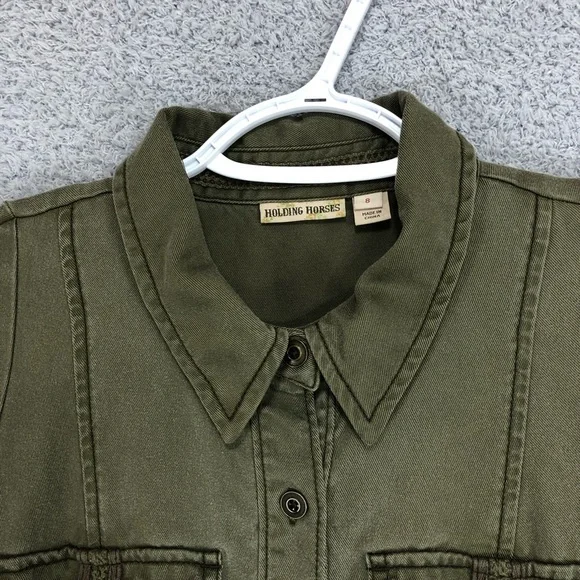 Holding Horses Fit and Flare Shirt Dress Size 8 Olive Green Lyocell - Picture 3 of 15